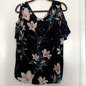 Floral blouse with shoulder cutouts